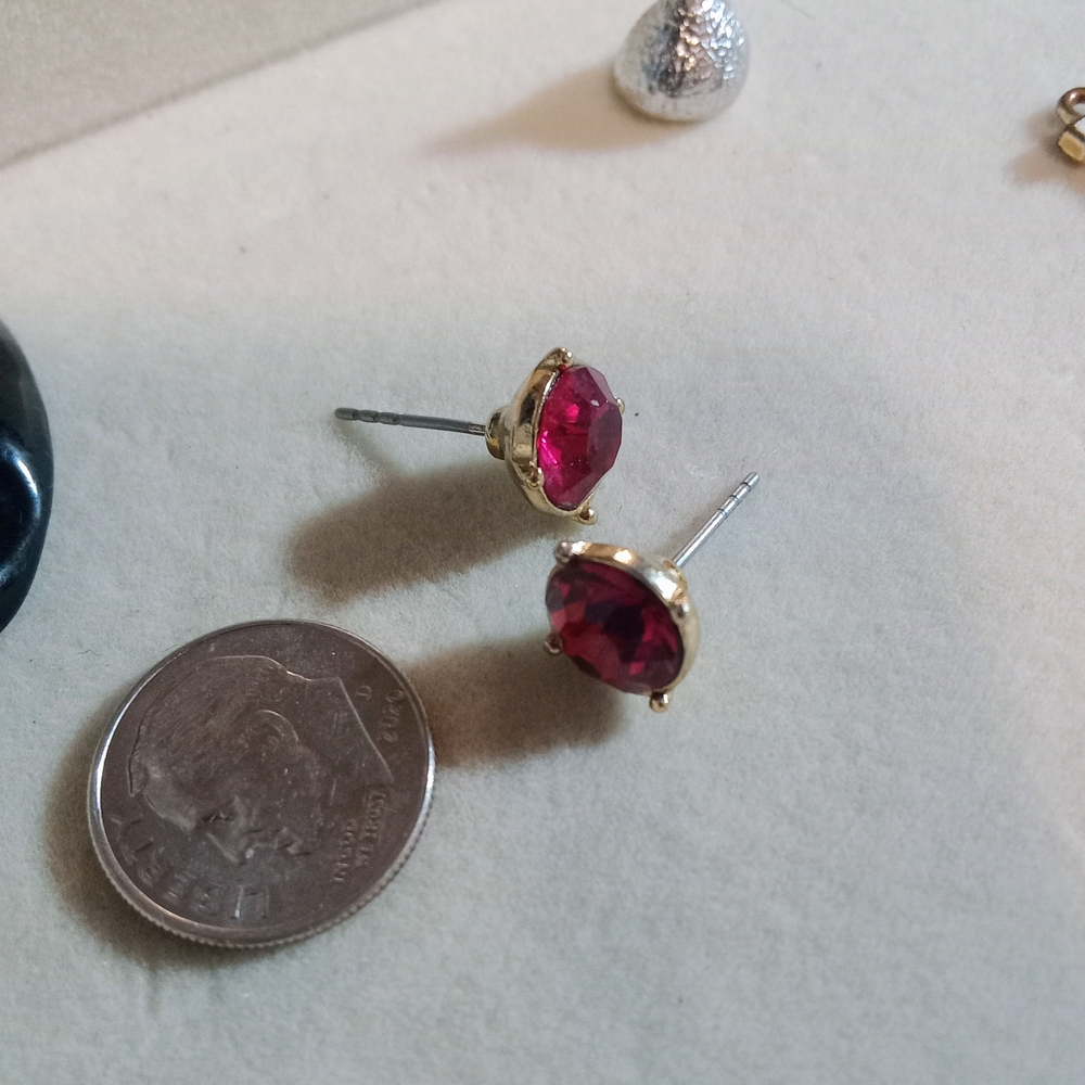 Gold and Red Stud Earrings